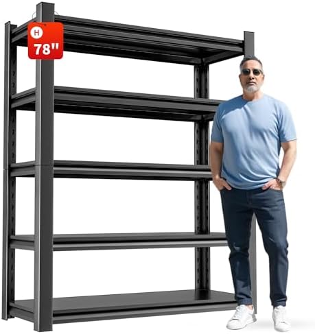 OLLRRACT Garage Shelving Unit - 5-Tier Adjustable Metal Storage Shelf - Heavy Duty Industrial Rack for Garage, Basement, and Utility Room - Easy Assembly 16" D x40 W x78 H