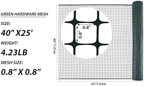 PotatoLife Green Plastic Garden Fence, Hardware Mesh, 40'' x 25'
