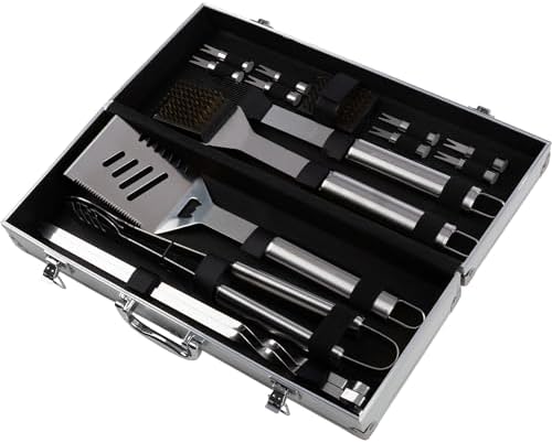 16-Piece BBQ Grill Accessories Set - Barbecue Tool Kit with Aluminum Case for Home Grilling - Great Gift for Birthday or Father’s Day by Home-Complete