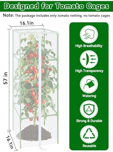 ZeeDix 57x16.1 in Garden Tomato Plant Cover Netting for Square Tomato Cage