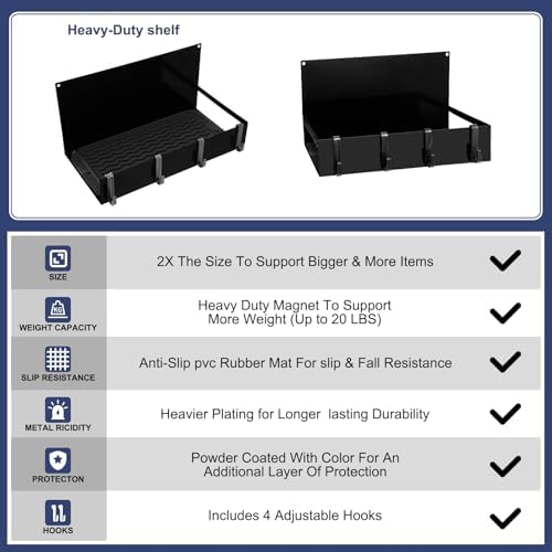 Lineshading 3 Pack Magnetic Garage Organizer with Hook, Fridge Shelf, Black