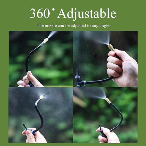 360° Adjustable Drip Irrigation System - 17FT Garden Watering System with 5 Nozzles, Garden Irrigation System, Greenhouse Accessories, Atomizing System for Yard, Lawn, Plants, 5/16 inch Hose