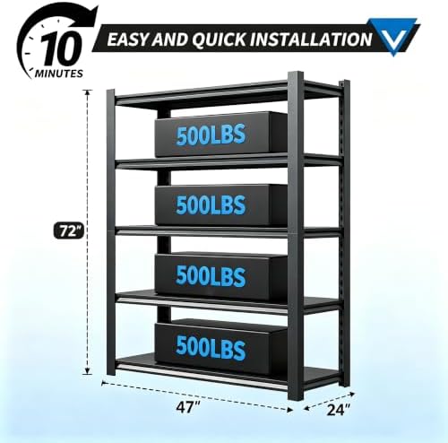 47.2" W 2500LBS Heavy Duty Garage Metal Storage Shelving Unit