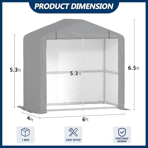 COVERONICS 6' x 4' Outdoor Portable Storage Shelter Shed, Grey