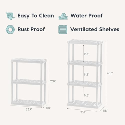 IRIS USA Plastic Storage Shelves |Made in USA| 33"H x 24"W x 12"D - White
