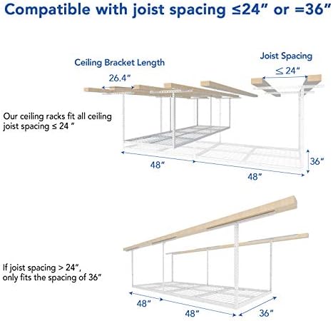 FLEXIMOUNTS 3x8 Overhead Garage Ceiling Storage Rack, 2 Pack, White