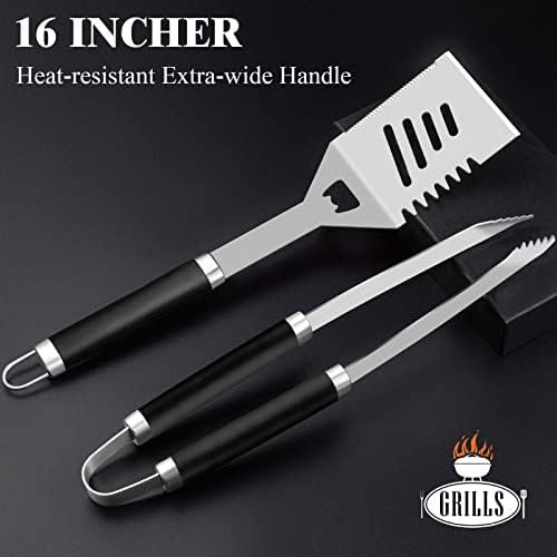 ROMANTICIST 26pcs Grilling Gifts for Men, Dad Gifts for Father's Day, Stainless Steel BBQ Grill Accessories Tools Set, Heavy Duty BBQ Utensils Kit with Apron, Thermometer, Mats in Aluminum Case Black