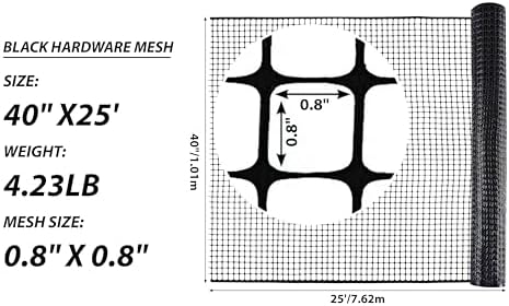 PotatoLife Black Plastic Garden Fence, Hardware Mesh, 40'' x 25'