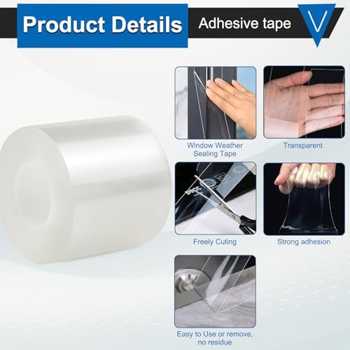Window Insulation Tape for Winter Heavy Duty Weather Stripping Sealing Film Tape Draft Stopper 3 in x 33 Ft Keep Warm & Save Energy Easy Apply & Remove for Doors and Windows