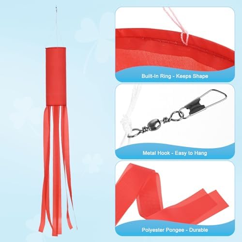 M METERXITY 1-Pack Windsock Flag, Colorful Wind Socks for Garden/Yard/Patio/Home Decor, Spring Summer Fall Winter Outdoor Hanging Decoration [59 in / 150cm, Red]