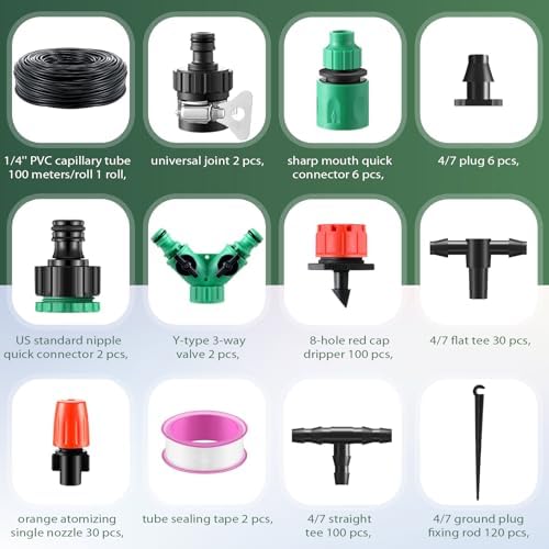 Vihose 328 ft Drip Irrigation System Kit with 1/4 Inch Tubing