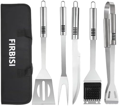 BBQ Grill Tool Set BBQ Grilling Accessories Set 8PC Barbecue Grill Tools Utensils Set for Outdoor with Spatula, Fork, Knife, Brush, Tongs, Seasoning Bottle Grilling Gifts for Men Dad