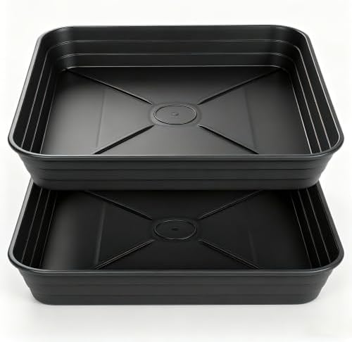 2 Pack Square Plant Saucer Tray 18 inch, Heavy Duty Plastic Plant Saucers for Indoors Outdoor, Flower Plant Drip Trays for Pots, Square Seed Starting Tray, Seedling Growing Trays