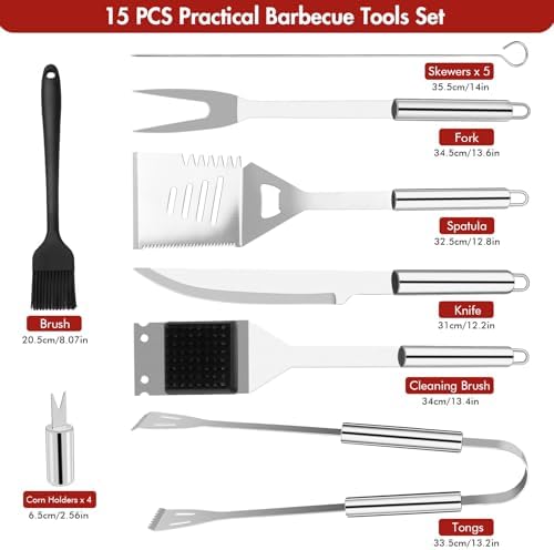 Grilling Accessories, BBQ Accessories, 15Pcs Grill Set, Grill Tools, Grill Accessories with Carrying Bag, Stainless Steel Grill Utensils Set, Grill Kit for Outdoor Camping, Grill Gifts for Men Father