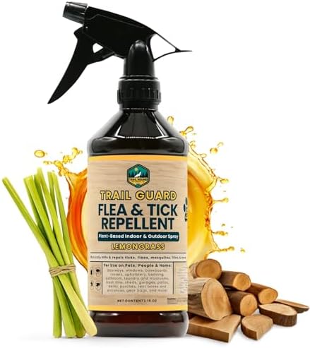 Trail Guard Natural Extra Strength Insect, Flea and Tick Spray for Dogs, Cats, People & Home - 16oz Lemongrass Scented Plant-Based Insect & Tick Repellent - Kid Safe