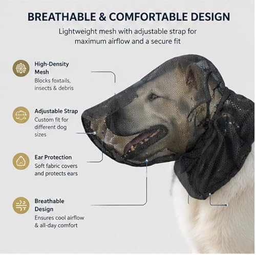Foxtail Mask for Dogs, Field Net Guard Dog Foxtail Protection Hood for Dogs Prevent Foxtails Thorns Rocks Insects, Lightweight Adjustable Dog Face Guard for Hiking, Outdoor Adventures (XS)