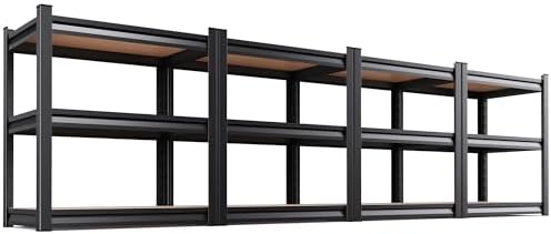 4-Pack 3-Tier Heavy Duty Garage Shelving Set for Home Storage & Organization, Adjustable Metal Utility Rack for Garage, Pantry, Kitchen, Closet & Household Essentials, 33.5"H x 35.4"W x 15.7"D