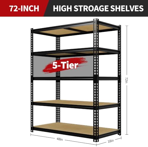 Heavy Duty Garage Storage Shelves, 5-Tier Adjustable Metal Shelving Unit