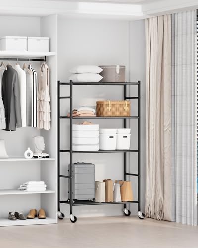 Sakugi 4-Tier Storage Shelves 33.1" x12.6" x58.9" Black with Wheels