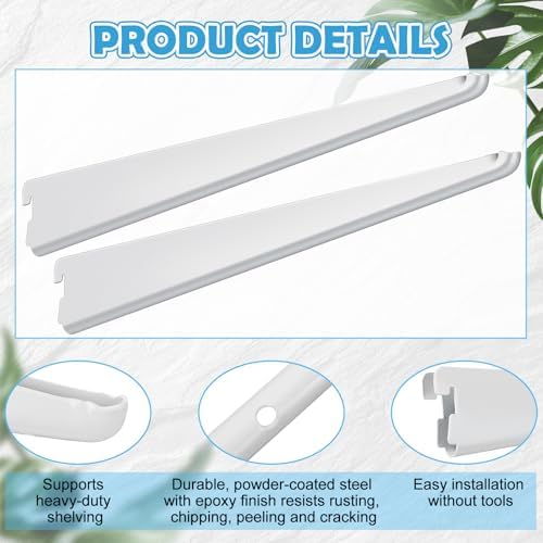 Yalikop 10 Pack Adjustable Shelf Brackets for Double Track System Closet Organization Heavy Duty Wire Shelf Brackets (White,12.5 Inches)