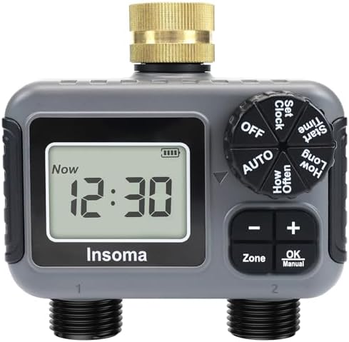 Insoma 2-Zone Water Timer for Garden Hose, Brass Inlet Sprinkler Timer