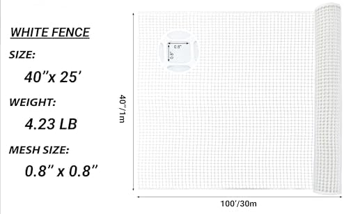 PotatoLife White Plastic Garden Fence, Hardware Mesh, 40'' x 25'