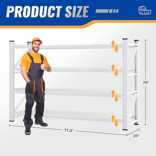 BYNSOE 71" W Storage Shelves 5000lbs Garage Metal Shelving Heavy Duty Garage Shelves Adjustable Storage Shelves for Industrial, Factory (White, 71" W x 24" D x 69" H)