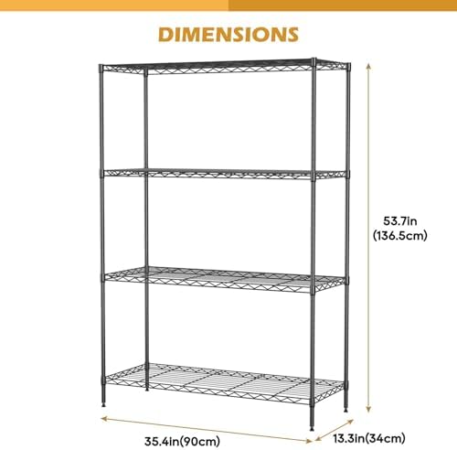 PayLessHere 4 Tier Shelving Unit 13.4" D× 35W×53.7" H Metal Shelving Standing Storage Shelf with 4 Steel Frame Adjustable Layer Racks Metal Commercial Shelf for Kitchen, Garage (Black)
