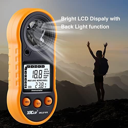 Digital Wind Speed Meter Anemometer Handheld Wind Gauges Air Flow Velocity Meter for Measuring Wind Chill Temperature Speed, Wind Meter Thermometer Gauge for Shooting Windsurfing Fishing Hunting
