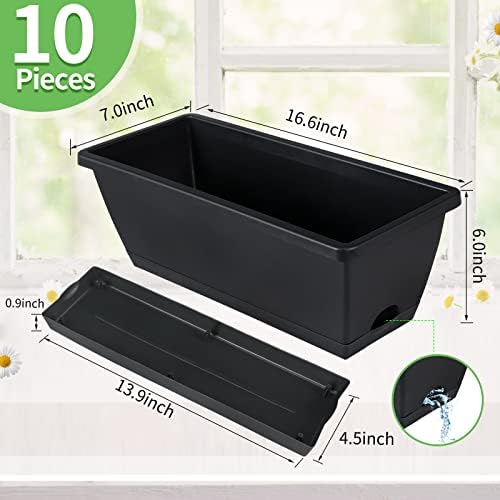 Window Box Planter,10Pack Plastic Vegetable Flower Planters Boxes