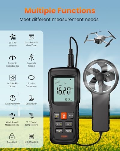 Split Anemometer with Data Storage for HVAC Drone Sailing Hunting