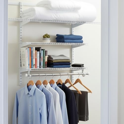 MorningRo 4 Pack 25inch Track Adjustable Closet Shelving System Hardware Dual Track Heavy Duty Wire Shelving Tracks Upright Wall Shelvings Rail for Pantry Organization Closet Garage Rail Home