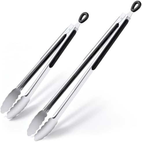 Grill Tongs, 12 & 17 Inch Long Stainless Steel BBQ Tongs (12"+17")