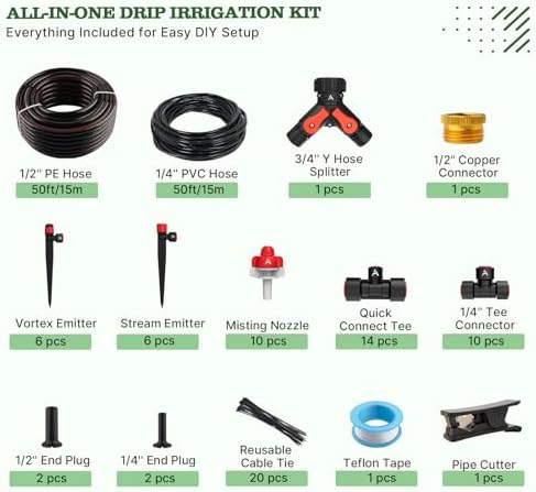 Anleolife 100FT Drip Irrigation Kit, All-in-One Quick-Connect System