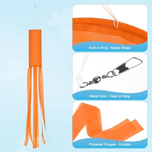 M METERXITY 1-Pack Windsock Flag, Colorful Wind Socks for Garden/Yard/Patio/Home Decor, Spring Summer Fall Winter Outdoor Hanging Decoration [59 in / 150cm, Orange]