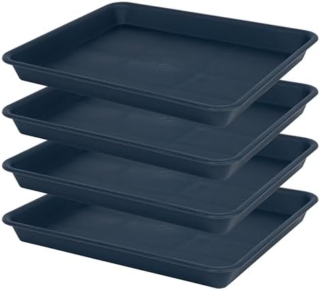 VUWEZ Rectangle Plant Tray, Plant Drip Tray, Plant Pot Saucers, Plant Germination Trays, Plant Saucers, 14.5'' x 11'' x 1.5'' (4 pack), Blue