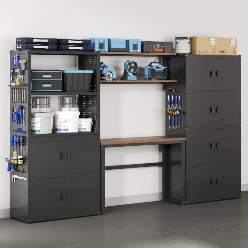 FLEXIMOUNTS 117"L 3-in-1 Modular Garage Storage Cabinet with Workbench
