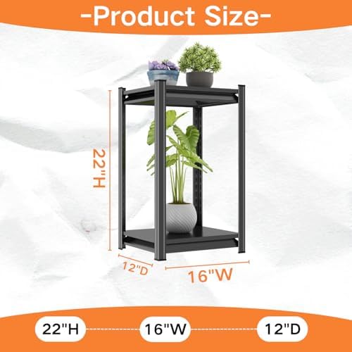 22''H Metal Garage Shelving, 2-Tier Heavy Duty Shelving Unit, Adjustable Garage Storage Shelves, Utility Rack Shelf for Industries, Warehouses, Basement (Black, 22''H*16''W*12''D, 2 Tier)