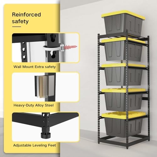 FERO 27 Gallon Tote Storage Rack, Heavy-Duty Storage Bin Rack Organizer, 5-Tier Standing Storage Bin Shelves, 250 lb Capacity, Maximize Space for Garage, Warehouse, Utility