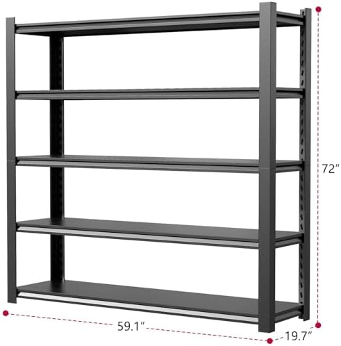 Heavy Duty Garage Shelving Unit, 59" W Metal Storage Rack