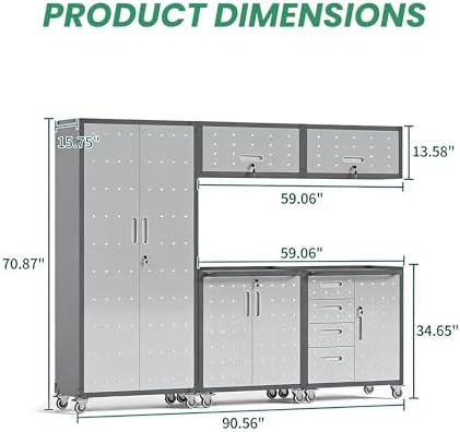 Garage Cabinet System | Heavy Duty Steel All-in-One Modular Garage Cabinet Set for Ultimate Workshop Organization | Easy Assembly Garage Storage Cabinets & Tool Bench
