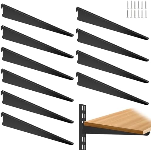 13-Inch Adjustable Double-Track Wire Shelf Brackets, 10 Pack, Black