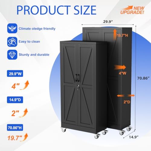GAIOUS 71" Tall Metal Storage Cabinet with Lock and Wheels, Office Cabinet