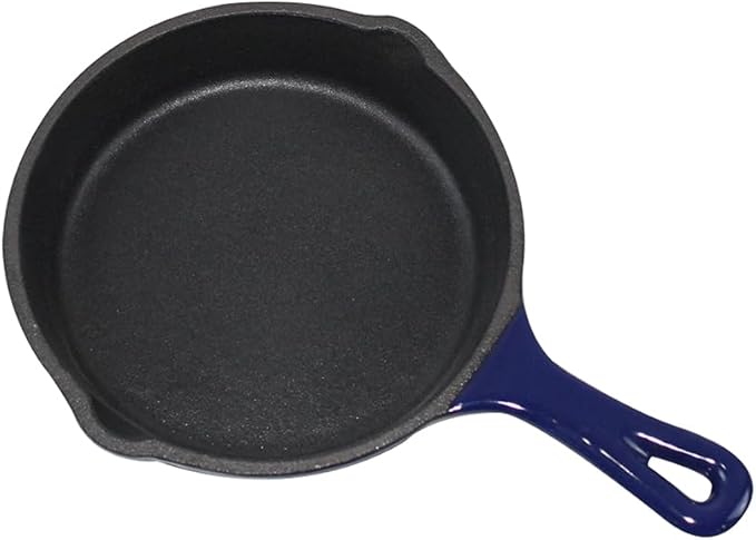 Commercial Grade, Cast Iron Enameled Cookware (Blue, Skillet 6”)