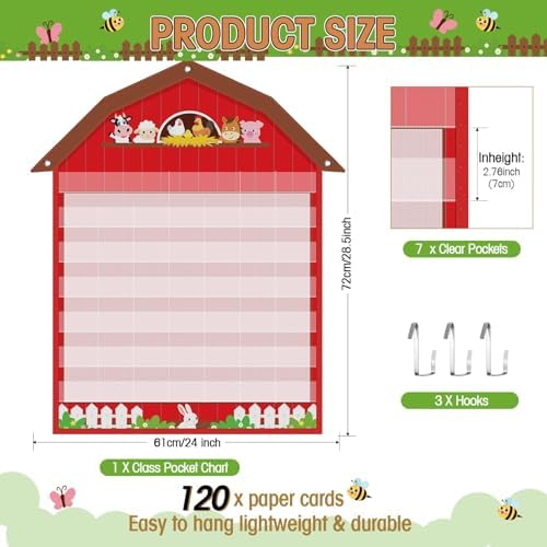 Sinload Classroom Calendar Pocket Chart Red, Farm