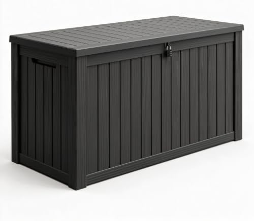 180 Gal Deck Box, Outdoor Storage Box Waterproof Lockable, Gas Lift,Black