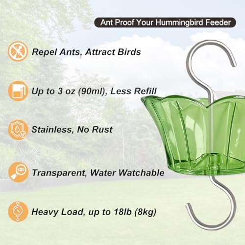 3oz Plastic Ant Moat for Hummingbird Feeder, 4-Pack Green Insect Guards