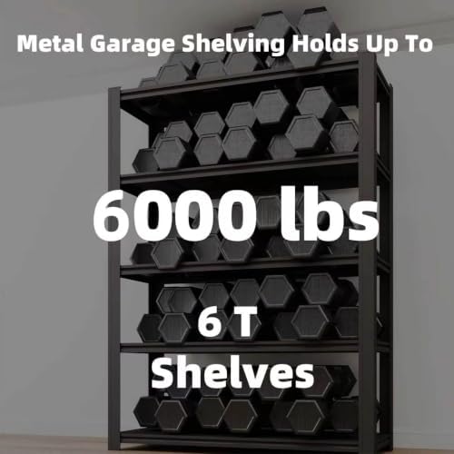6-Tier Heavy Duty Garage Shelving, 6,000 lbs Capacity Adjustable Metal Storage Shelving Unit for Garage, Basement, Warehouse & Workshop, 55" W x 24" D x 84" H