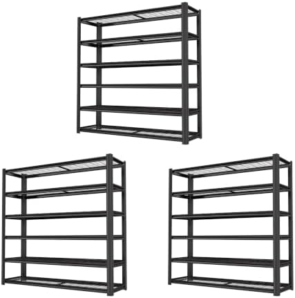 6-Tier Heavy Duty Garage Shelving, 6,000 lbs Capacity Adjustable Metal Storage Shelving Unit for Garage, Basement, Warehouse & Workshop, 62" W x 24" D x 84" H