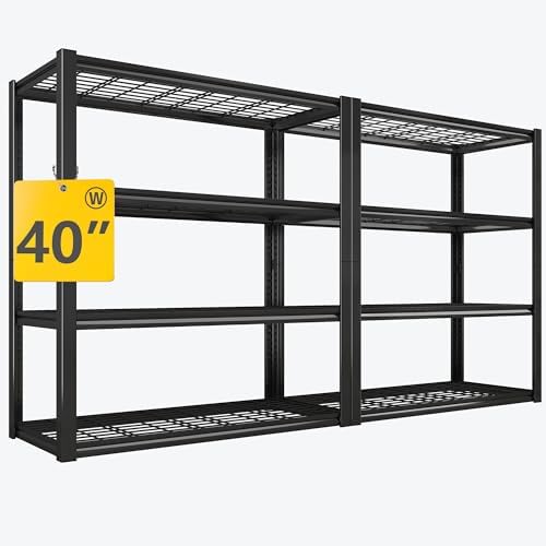 REIBII 40" W Storage Shelves with Wire Mesh Panels for Garage Organization